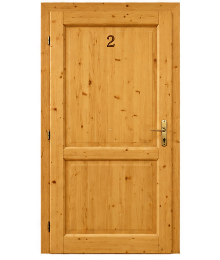 Dřevěné dveře s číslem 2 – vstup do pokoje