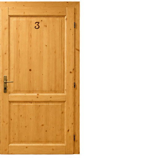Dřevěné dveře s číslem 3 – vstup do pokoje
